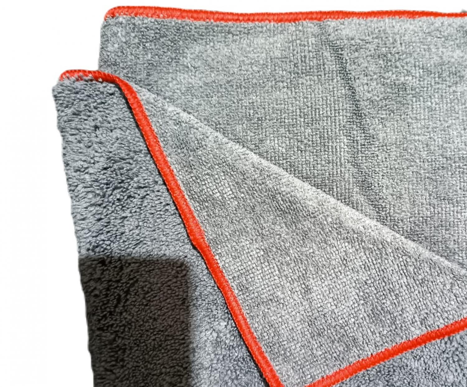 Silver Home 280 gsm 50X70 cm Havlu Mikrofiber Overloklu Temizlik Bezi-GRİ(kırmızı ovarloklu) / STOK DIŞI
